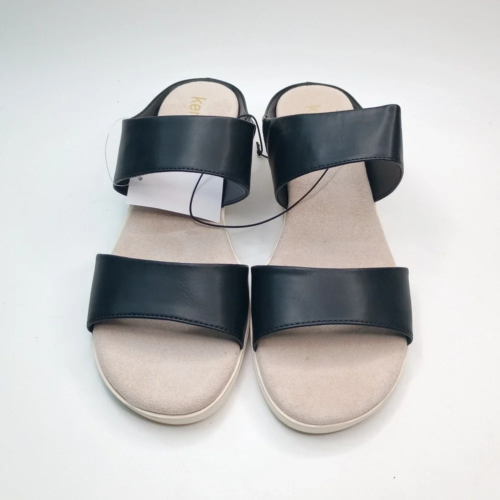 Kensie Endy Comfort Slide Women Size 7 Black Faux Leather Wedge Sandal KS261620